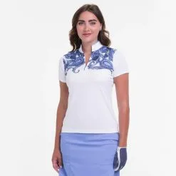 EP NEW YORK EPNY Ladies SHORT SLEEVE SPLIT MOCK POLO W/ PRINT