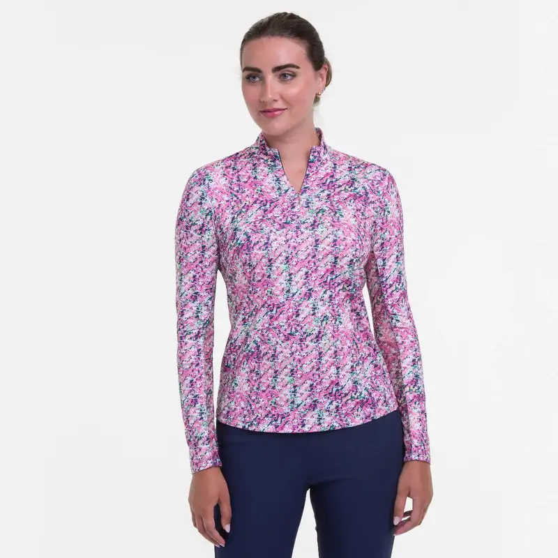 EP NEW YORK EPNY Ladies Long Sleeve Broken Geometric Zip Mock Inky Multi 3 EP NEW YORK EPNY Ladies Long Sleeve Broken Geometric Zip Mock Inky Multi