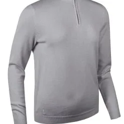 Glenmuir Ladies Zip Neck Lightweight Cotton Golf Sweater-Light Grey Marl AVA
