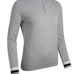 Glenmuir Ladies Zip Neck Contrast Rib Diamante Cotton Golf Sweater GAELLE