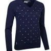 Glenmuir Ladies V Neck Embroidered Polka Dot Cotton Golf Sweater Milly