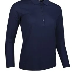 Glenmuir Ladies Long Sleeve Performance Pique Golf Polo Shirt Navy