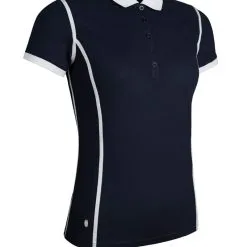 Glenmuir PERRIE Ladies Contrast Piping Performance Pique Golf Shirt Navy/White