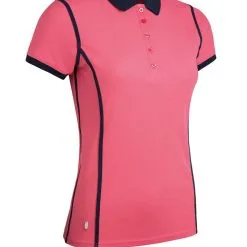 Glenmuir PERRIE Ladies Contrast Piping Performance Pique Golf Shirt Sorbet/Navy