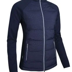 Glenmuir Ladies Samara Zip Front Bonded Padded Hybrid Down Jacket Navy Animal Print