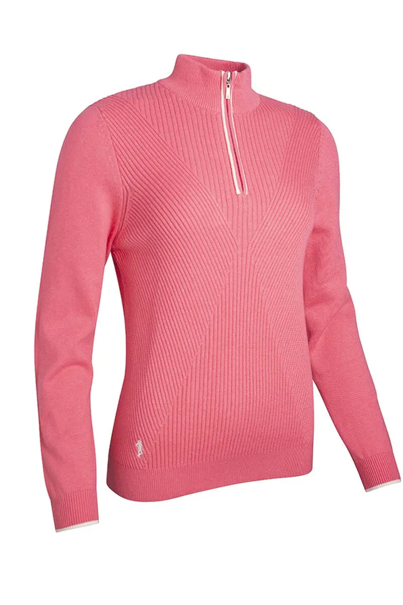 Glenmuir THEA Ladies Zip Neck Diamond Rib Touch Of Cashmere Golf Sweater 3 Glenmuir THEA Ladies Zip Neck Diamond Rib Touch Of Cashmere Golf Sweater