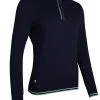 Glenmuir Ladies Zip Neck Rib Detail Cotton Golf Sweater Navy/White/Spring Green