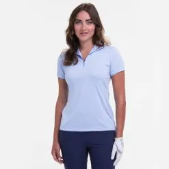 EP NEW YORK EPNY Ladies SHORT SLEEVE CONVERTIBLE ZIP MOCK POLO
