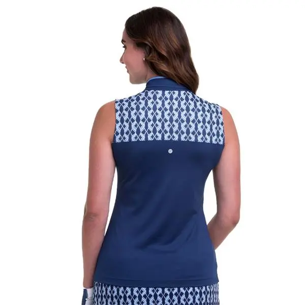 EP NEW YORK EPNY Ladies Sleeveless Zip Mandarin Collar Print Top Inky Multi 4 EP NEW YORK EPNY Ladies Sleeveless Zip Mandarin Collar Print Top Inky Multi - Image 2