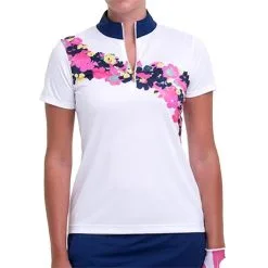 EP NEW YORK EPNY Ladies Zip Mock Floral Polo Shirt White Multi