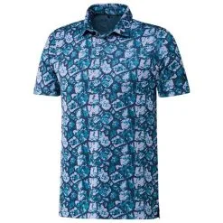 AdidasGents Cobblestone-Print Recycled Content Polo Shirt Sonic Aqua - Violet Tone - Crew Navy