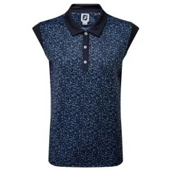 Footjoy Ladies Cap Sleeve Print Golf Polo Shirt - Navy